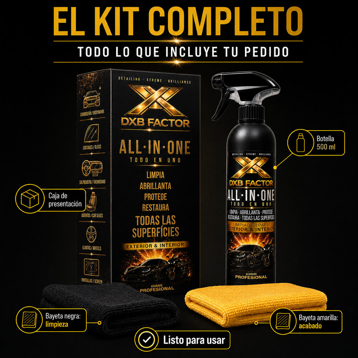 DXB Factor All-In-One 500 ml – Limpiador Premium Todo en Uno para Vehículos