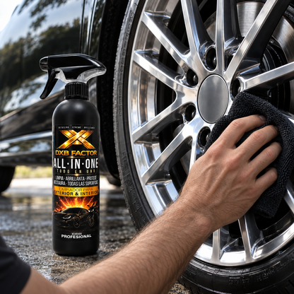 Cleaning an alloy wheel with ALL IN ONE and the black microfiber cloth